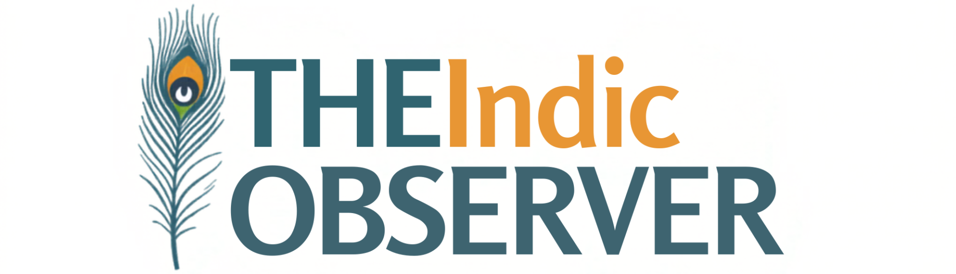 To optimize this for SEO, the alt text should be descriptive while naturally including the brand name and key visual identifiers. **Alt Text:** Logo for THE Indic OBSERVER featuring a stylized peacock feather and bold typography in dark teal and orange on a white background.